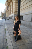 Black Crepe Drape Dress