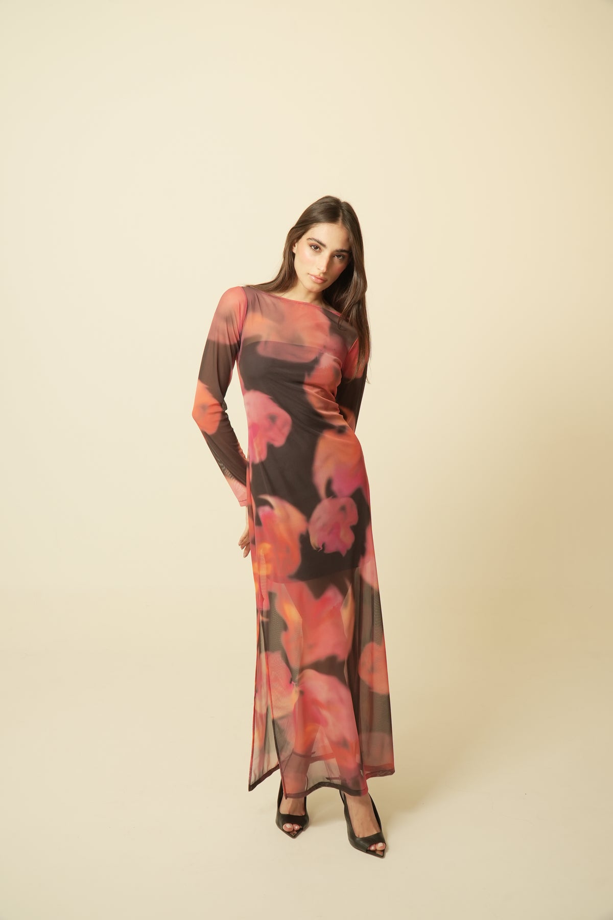 Vestido Sunset Tule Manga Longa