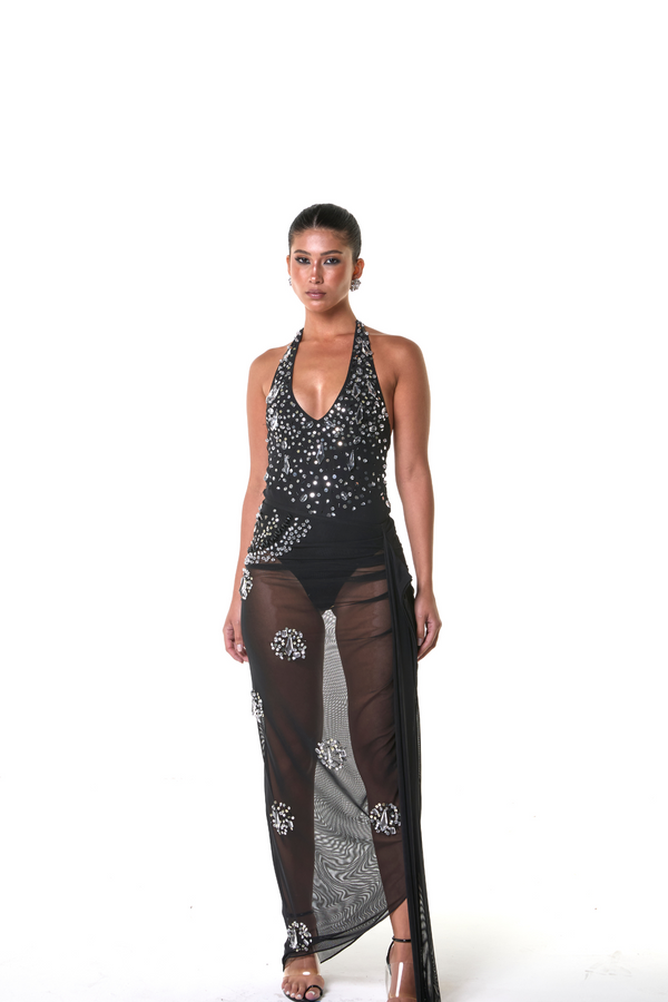 Combo: Saia Longa Acqua + Body Bodado Acqua (Preto)