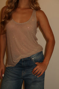 Camiseta sin mangas con diamantes de imitación de discoteca