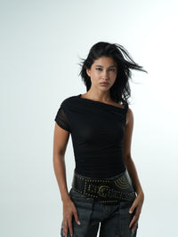 Asymmetric Tulle Bodysuit