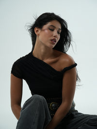 Asymmetric Tulle Bodysuit