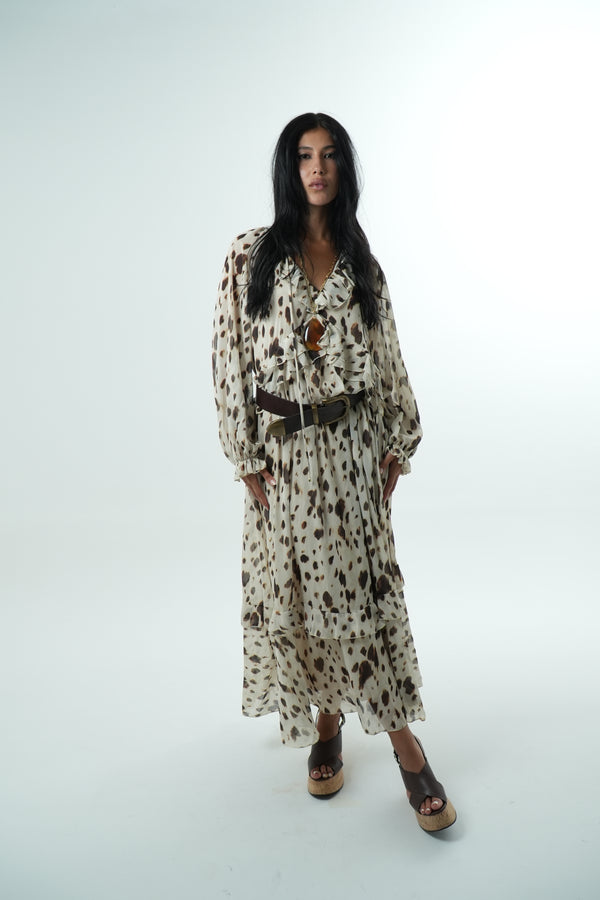 Vestido Longo Chiffon Leopard