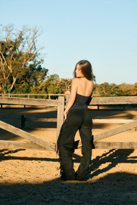 Calça Suede Franjas Preta
